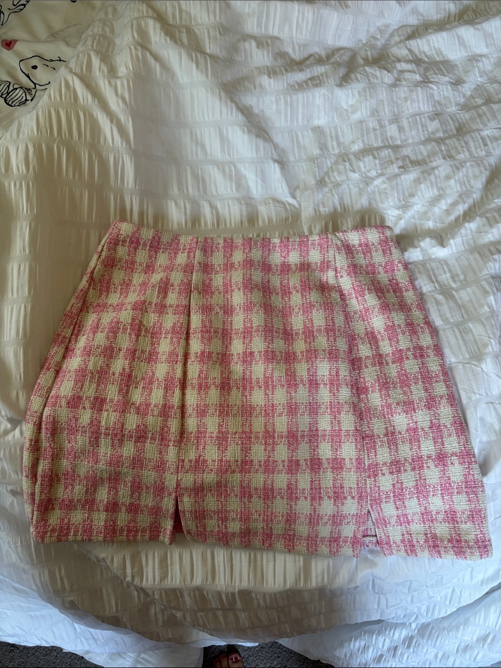 Francesca's Collections Pink and Cream Gingham Tweed Mini Skirt